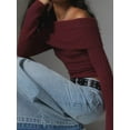 thumbnail image 4 of Faithtur Women's Spring Autumn Knit Tops Solid Color Long Sleeve Off Shoulder Slim Knitwear, 4 of 6