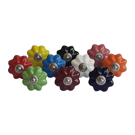 Royal Kraft Vintage Multicolor Hand Painted Ceramic Pull Knobs for Kitchen Cabinet, Door & Drawer, Wardrobe, Cupboard (Set of 10) Sknob005