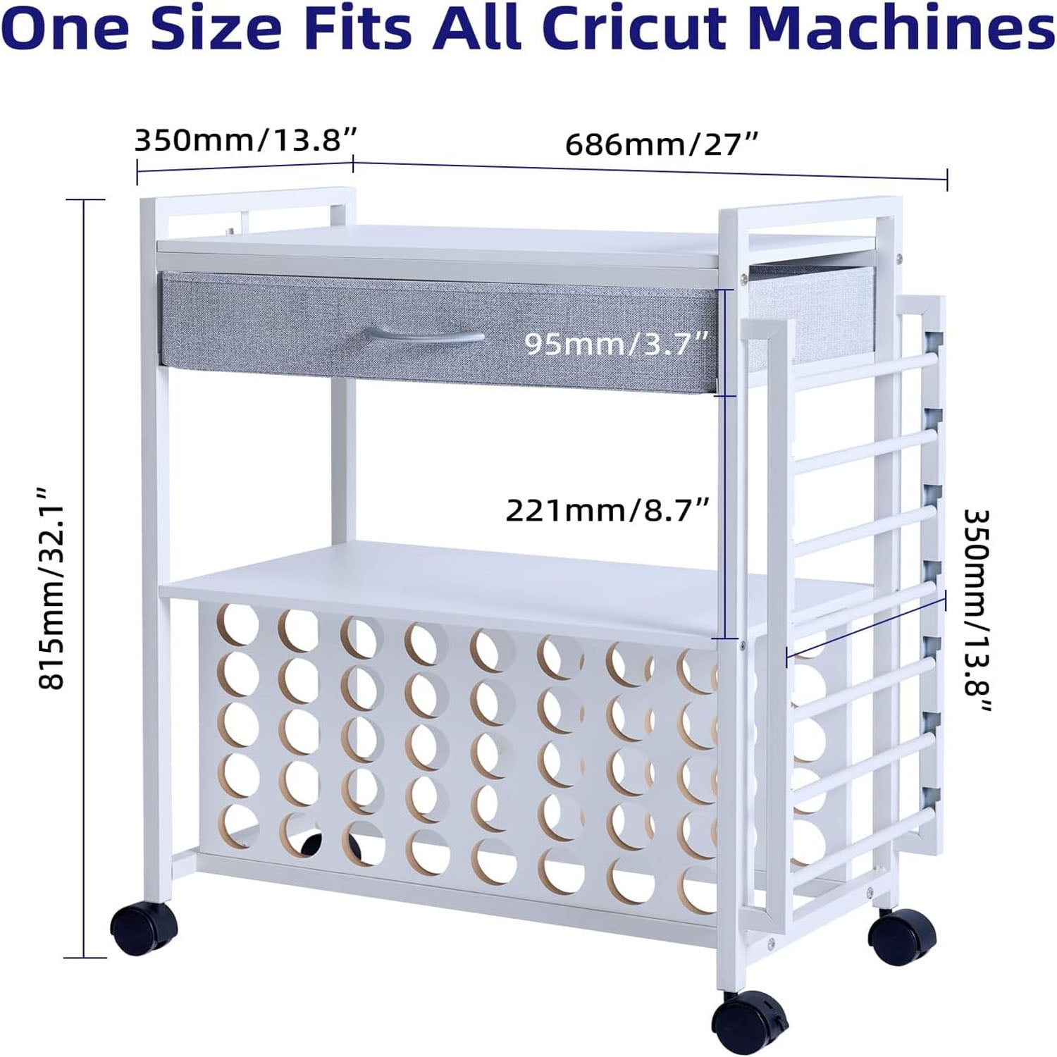 Organizers and Storage Compatible with Cricut Machines Rolling Craft Storage Cart with 47 Vinyl Roll Holders for Craft Rooms Home Removable Patent Protected 001 Black Wood Grain