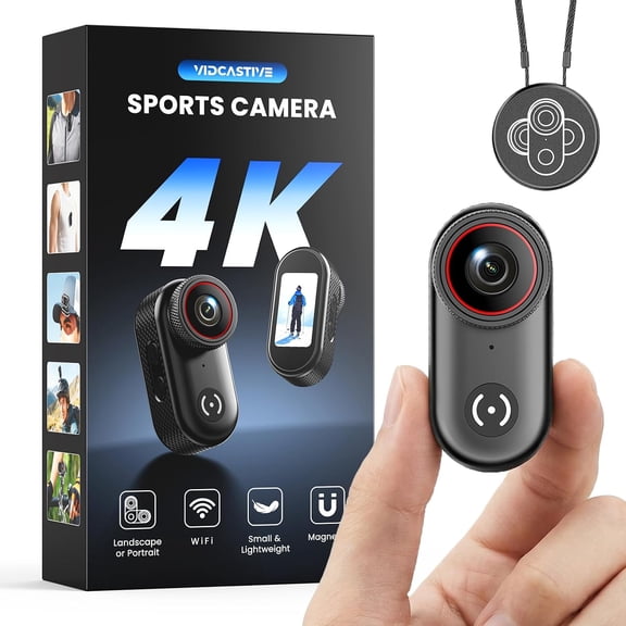 Beixiya 4K Mini Wearable Body POV Action Camera,1.47" Screen,150‑Min Battery,Magnetic Clip Mount,Thumb‑Size Sports Camera 64GB for Work Travel Pets