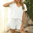 thumbnail image 2 of Womens Ruffle Short Lounge Set Short Sleeve Tops and Shorts 2 Piece Pajamas Set Sleepwear for Women, 2 of 4