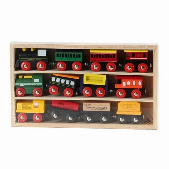 Omni Wodden Toys 964588 Wooden Engines & Train Cars Collection Set - 12 Piece