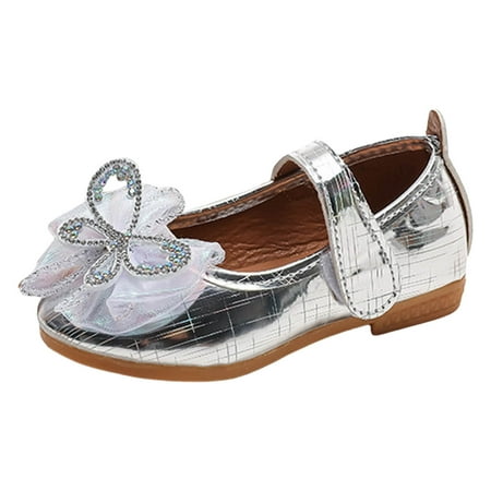 NOLDARES Toddler Girls Dress Shoes Party Wedding Flower Girl Ballet Flats Mary Jane Flats Girls Dress Up Shoes for Girls(Silver 5-5.5 Years)