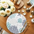 thumbnail image 2 of Teal Blue Grey Coastal Round Placemats Set of 6 for Dinning Tables,Heat-proof Braided Table Mats 15 Inch,Summer Beach Coral Shell Starfish Washable Place Mat for Kitchen Restaurant Party Table Decor, 2 of 9