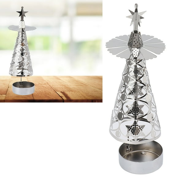 VIFERR Spinning Candle Holder Rotating Candlestick Set for Romantic Wedding Christmas Party Silver Snowflake