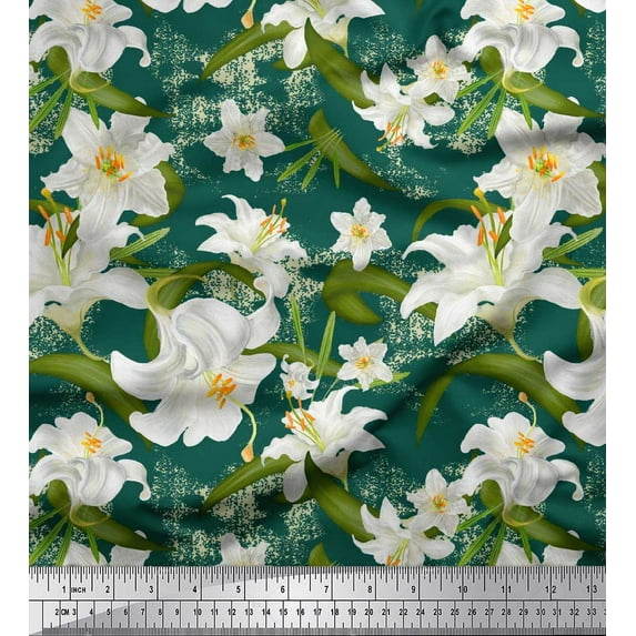 Soimoi Cotton Duck Fabric Leaves & Lily Floral Print Fabric by Yard 42 Inch Wide