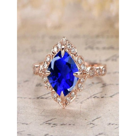 1.25 Carat Blue Sapphire and Diamond Engagement Ring in 10k Rose Gold for Women on Sale
