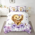thumbnail image 2 of Erosebridal Kawaii Lion Bedding Twin Size, Purple Flower Floral Bedding Sets Twin Size, Cartoon Animal Reversible Comforter Sets with Sheets, Lightweight Room Decor, 7pcs, 2 of 4