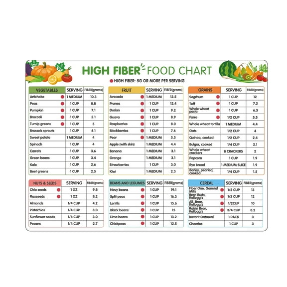 High Fiber Food Chart Refrigerator Magnet