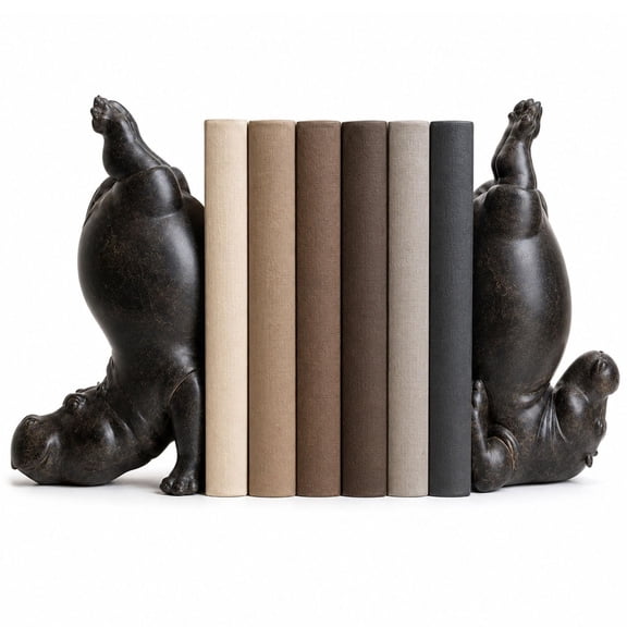 Hippo Bookends, Heavy Resin Acrobatic Hippo Bookends Ends Book Ornament Creative Hippo Notebook Holder Farmhouse Cool Modern Small for Various Types of Books