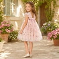 thumbnail image 4 of Lullu Girls Floral Embroidery Tulle Dress Flutter Sleeve Party Princess Dress, Sizes 1-6, 4 of 5