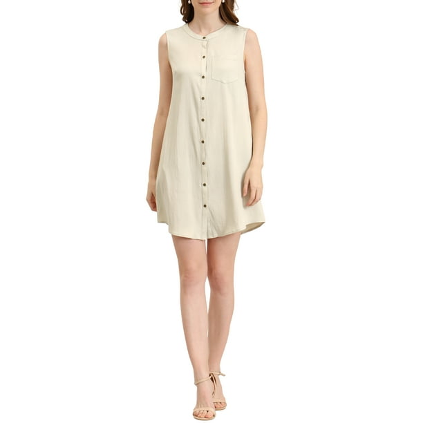 INSPIRE CHIC Vestido sin mangas de mujer con bolsillos, botón en chambray, talla M, color albaricoque