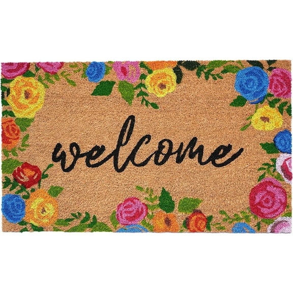 Calloway Mills Colorful Roses Welcome Doormat Summer Home Decor Low-Profile Switch Rug Door Mat for Indoor Outdoor Low-Profile Floor Door Mats for Muddy Wet Shoes 16X24 inch