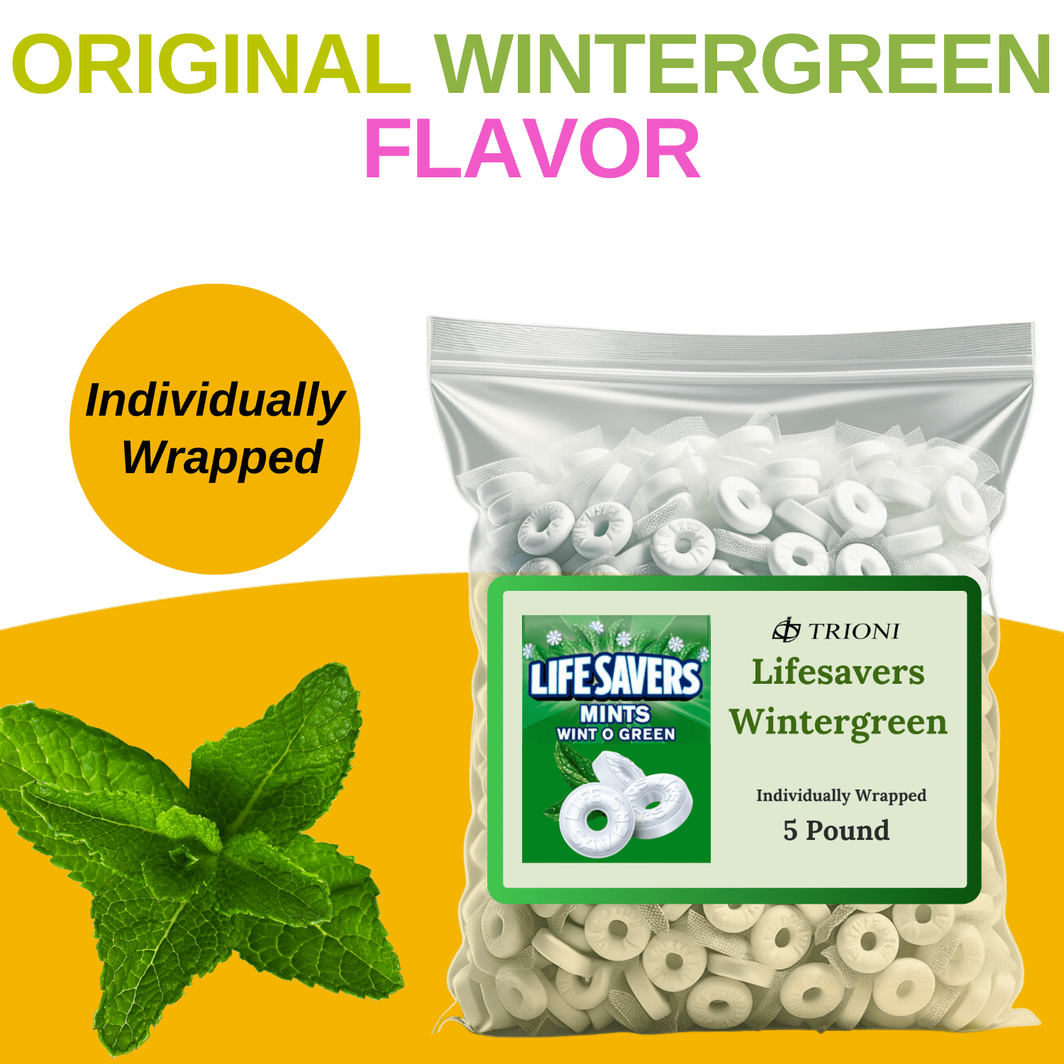 Wintogreen Lifesavers Mint Individually Wrapped - 5 pound (5lb) of Wintergreen Lifesavers Hard Candy Mints