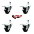 thumbnail image 2 of 3 Inch Hard Rubber Swivel 12mm Threaded Stem Caster Set Total Lock Brake SCC, 2 of 2