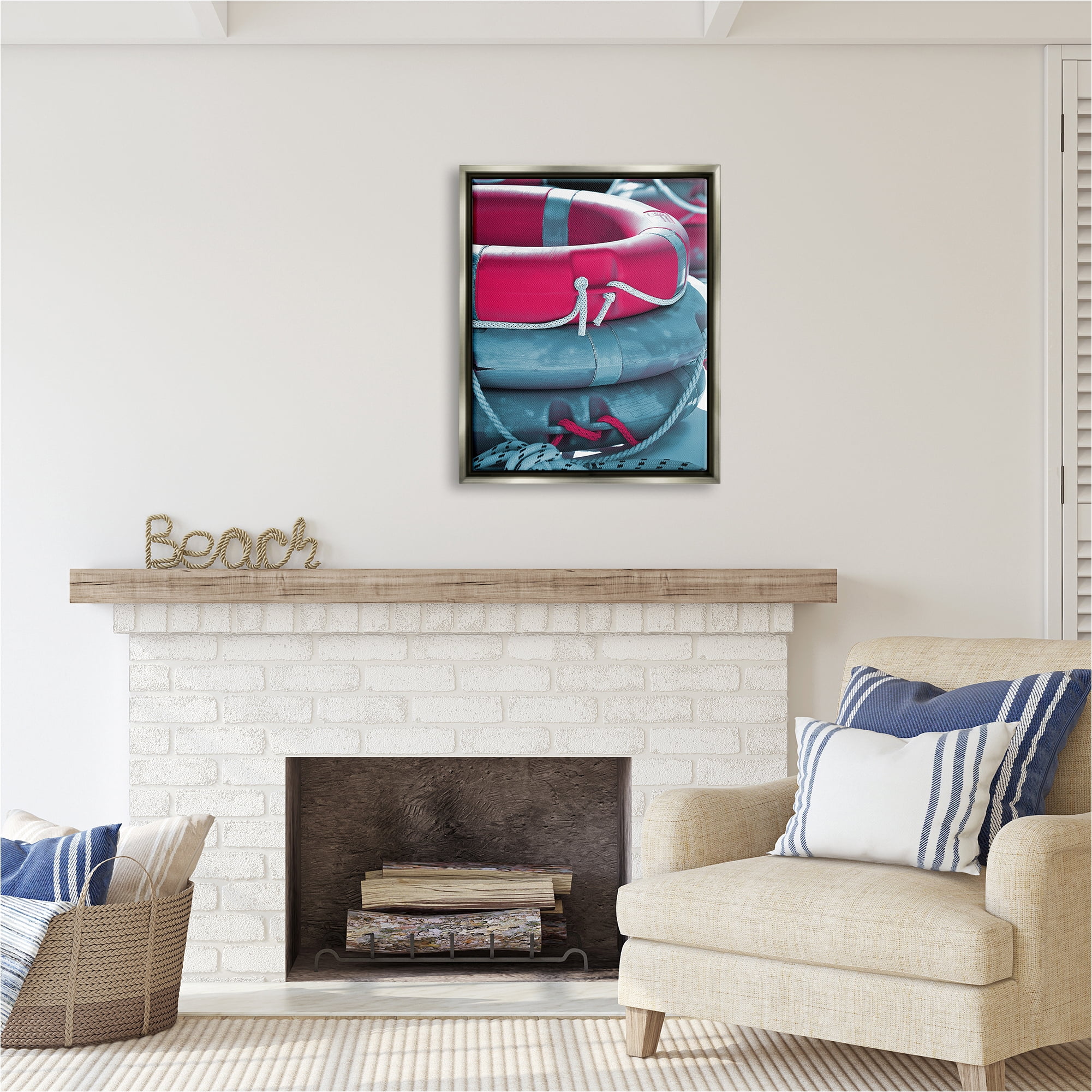 Stupell Industries Nautical Life Buoys Nature Photography Gray Floater Framed Canvas Art Print Wall Art, 25 x 31