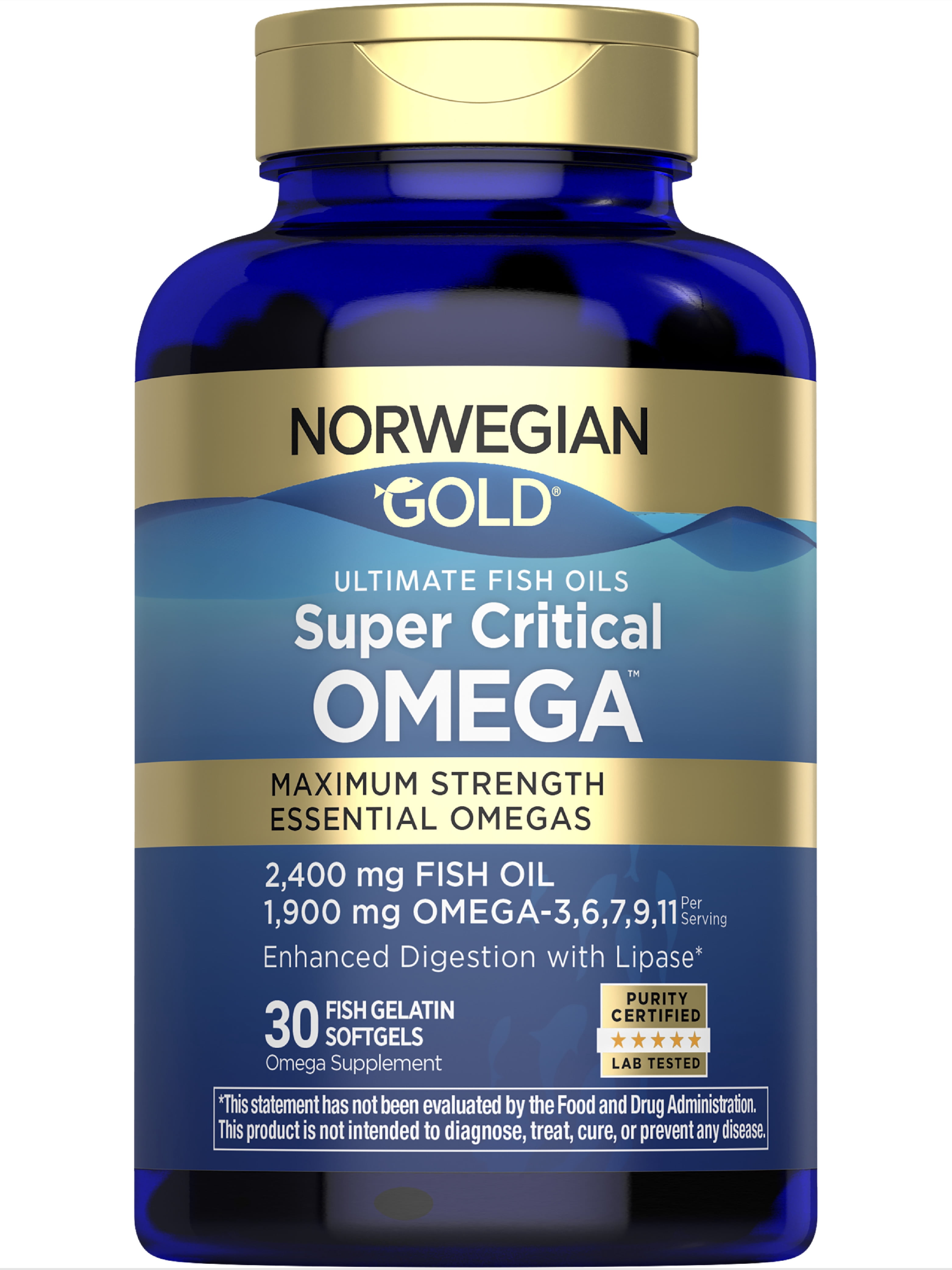 Norwegian Gold Super Critical Omega Softgels | 2,400 mg Fish Oil | 1,000 mg Omega-3,6,7,9,11 | 30 Count | by Renew Life