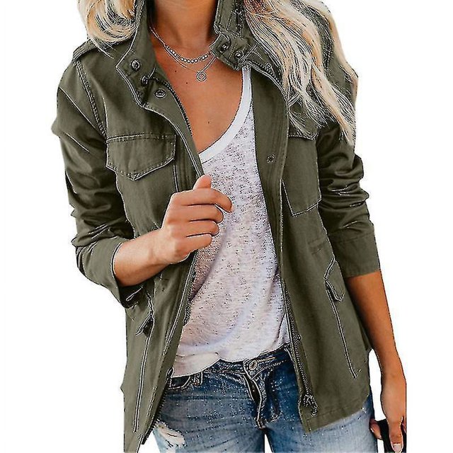 Chaqueta militar con botones a presión para mujer, ropa de calle, abrigo de otoño, chaquetas utilitarias de manga larga