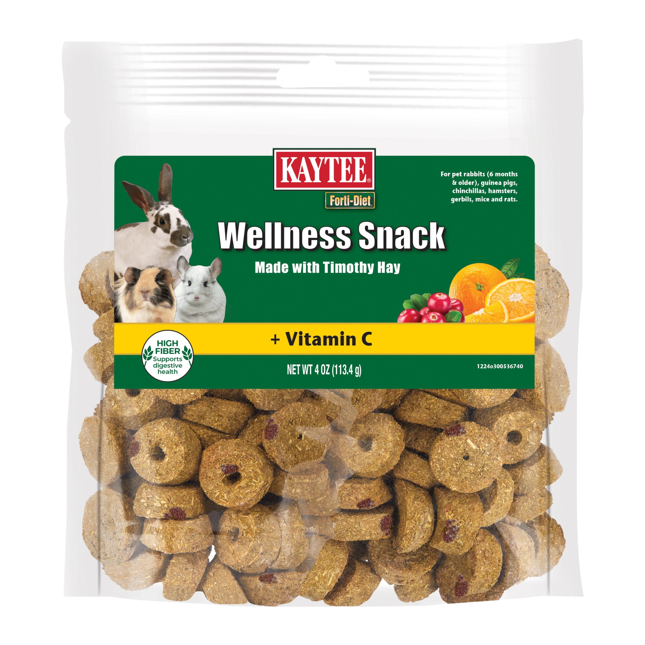 (4 pack) Kaytee Forti-Diet Wellness Snack Made with Timothy Hay and Vitamin C, 4 Ounces