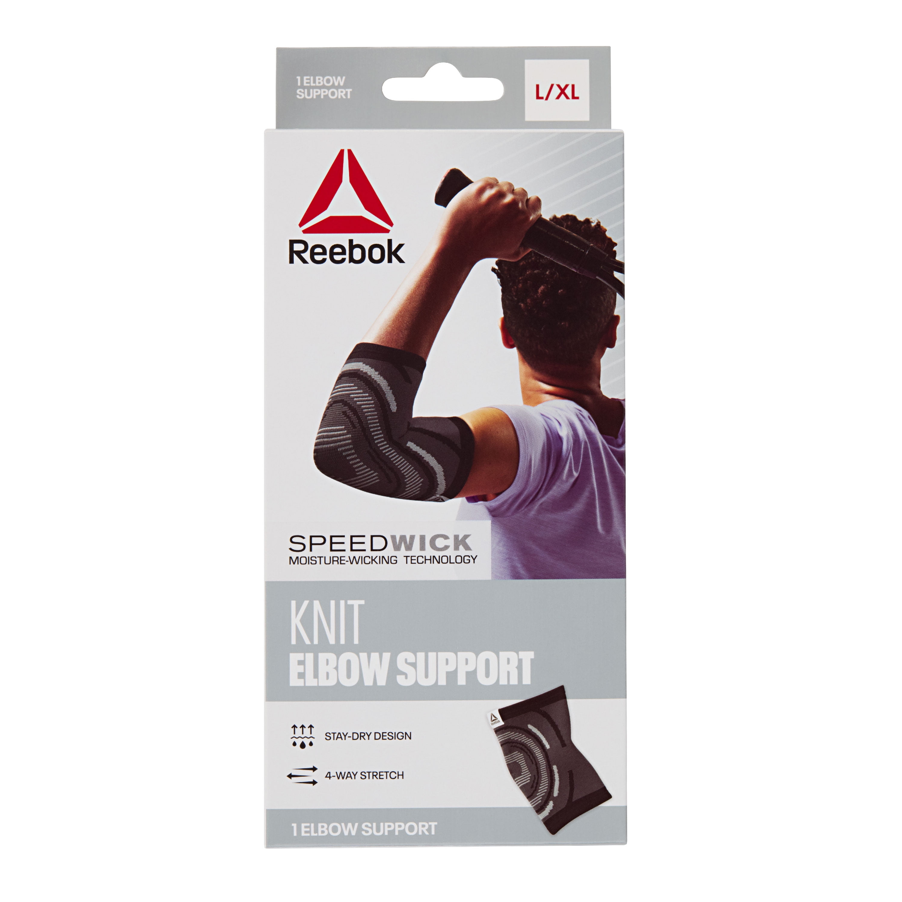 (2 pack) Reebok Delta Speedwick Knit Elbow Support, S/M - L/XL, Black, 4-Way Stretch, Moisture Wicking, Anti-Slip, Unisex