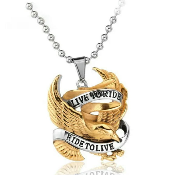 GKNET Mens Motorcycle Biker Gold Eagle Pendant Necklace Stainless Steel Jewelry