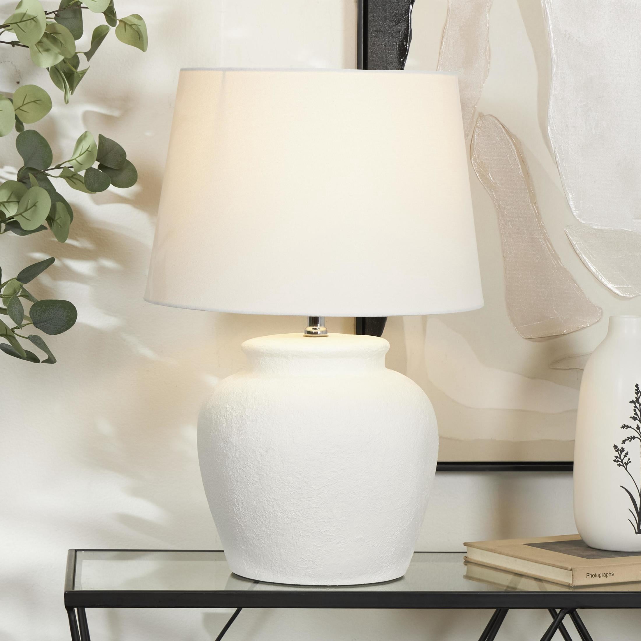DecMode 24" Pot Inspired White Table Lamp with White Linen Shade