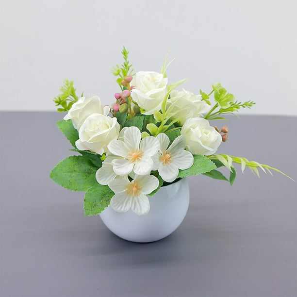Artificial Decorative Fake Flowers Simulation Dried Indoor Bouquet | PE Petals Realistic Texture | Flexible Shape | Weighted Pot | Maintenance-Free | 1 Piece | 15x12x12cm | Red Orange Pink White