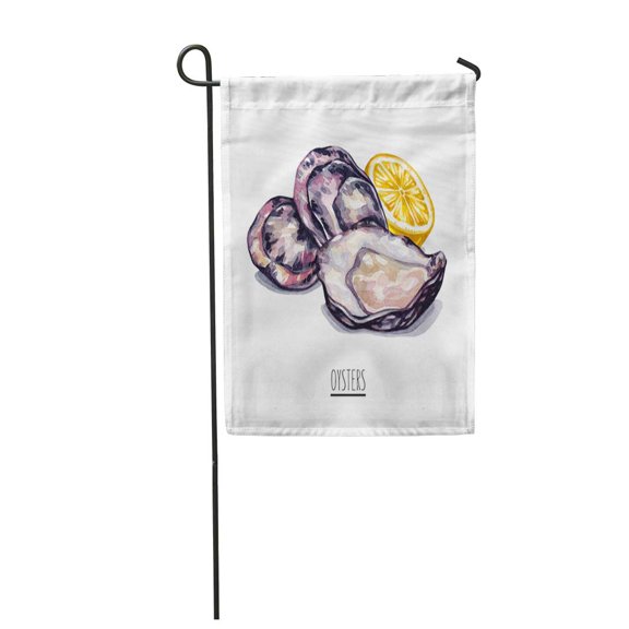 SIDONKU Antioxidant Oysters Raw Lemon Composition Watercolor for Cooking Magazine Food Garden Flag Decorative Flag House Banner 28x40 inch