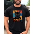 thumbnail image 3 of Bruh Cat Funny Meme T-Shirt with Grumpy Black Cat Face and Retro Sunset Background Perfect for Sarcastic Humor and Cat Lovers, 3 of 5