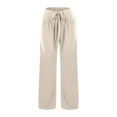 thumbnail image 4 of Huowey Women's Pants Wide Leg Pants with Adjustable Waistband and Flowing Tie Knot Casual and Loose Pants with Pockets, 4 of 4