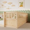 thumbnail image 4 of Leumius Double Pine Wood Twin Floor Bed with Semi-Enclosed Safety Guardrails, Open Entrance for Kids Bedroom Natural, 4 of 7
