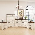 thumbnail image 1 of FIAKOA Ensemble de Commode Haute pour Chambre et Ensemble de Tables de Nuit, Ensemble Complet de Meubles de Chambre Style Ferme avec Rangement Spacieux, 4 Pcs, Blanc, 1 of 9