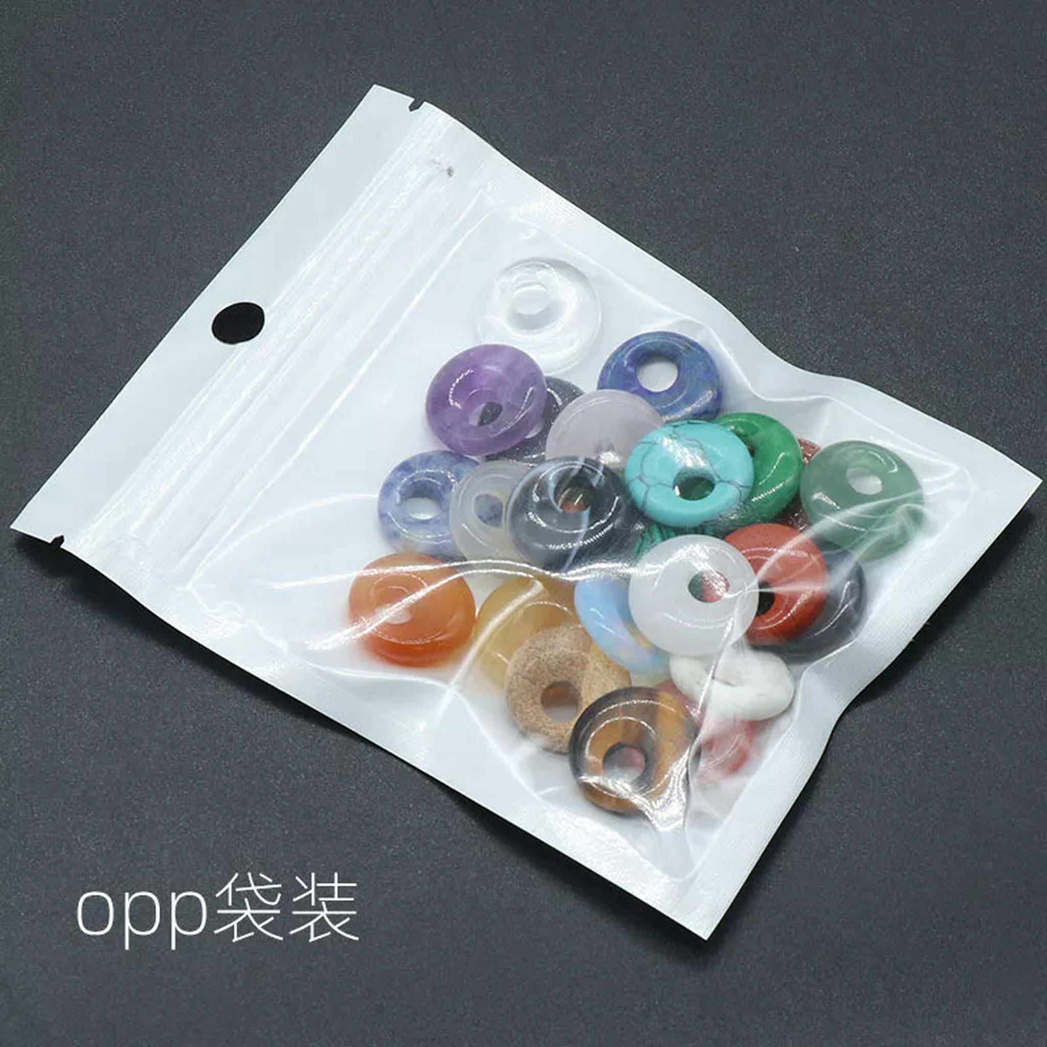 HOOUN 30pcs Mix Stone Natural Ping An Safety Buckle Deviation Round Bead Big Hole