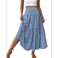thumbnail image 3 of Falda Midi de Cintura Alta Elástica para Mujer, Informal, de Verano, , con Volantes, Estampado Floral, Corte A. Flor Azul L, 3 of 8