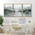 thumbnail image 4 of IDEA4WALL Framed Canvas Print Wall Art Set of 3 Misty Mountain & Lake View Illustration Print Watercolor Abstract Forest Serene Modern Digital Art Minimal Chic for Home Decor - Natural 24"x36"x3, 4 of 5