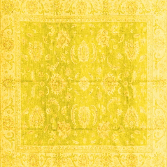 Ahgly Company Machine Washable Indoor Square Oriental Yellow Traditional Area Rugs, 3' Square