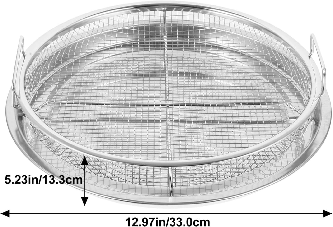 Air Fryer Basket for Oven 13", Round Silver Air Fryer Basket and Tray Stainless Steel Oven Air Fryer Pan Rack for Cooking Baking and Broiling