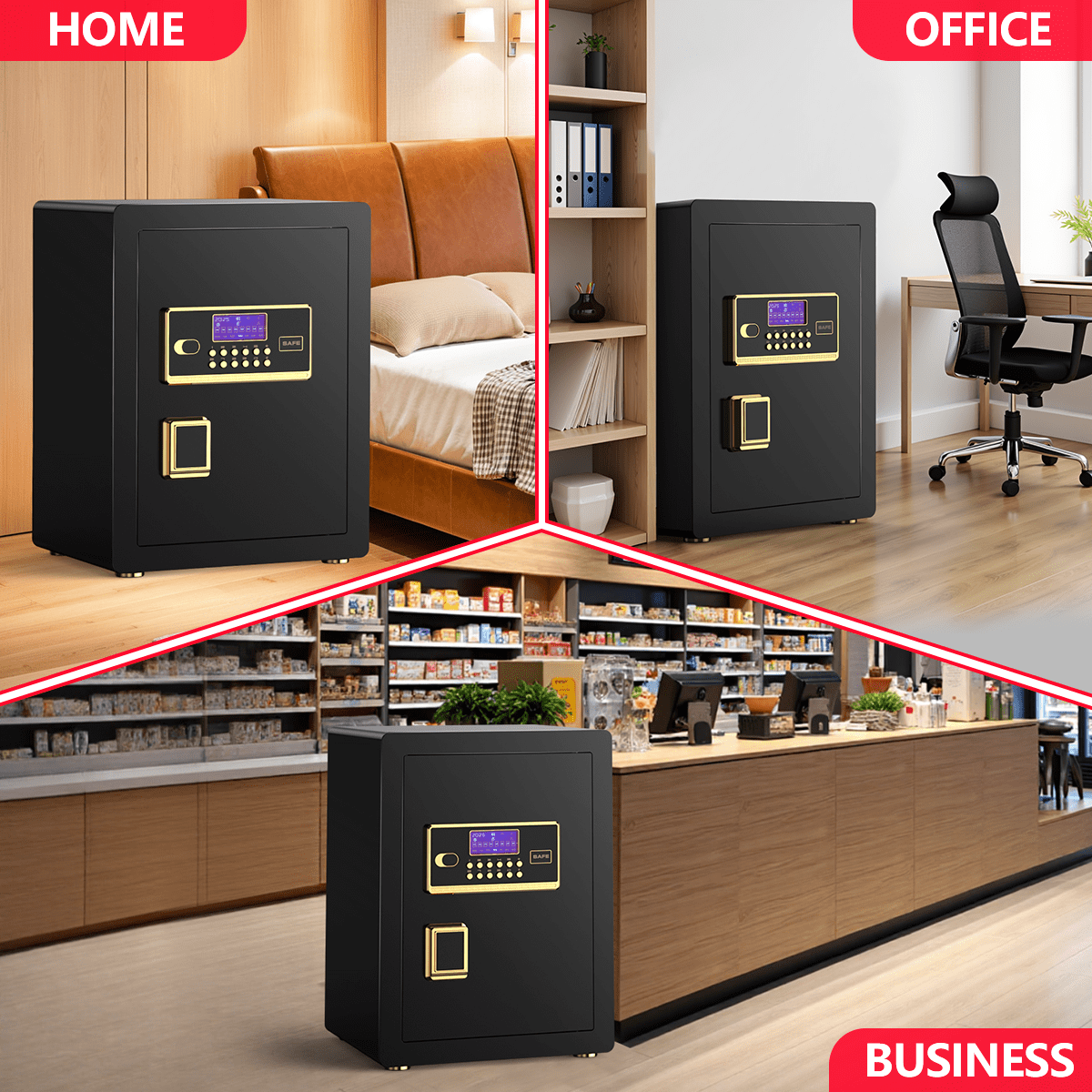 RYCUZO 3.5 Cuft Large Safe Box, Digital Keypad Home Security Safe With Fireproof Bag & Alarm System(Black)