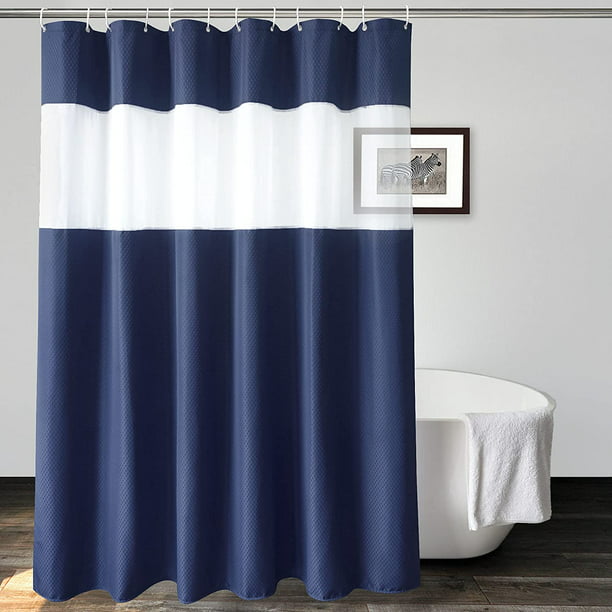 84inch Decorative Bathroom Curtain, Navy And White Shower Curtain Extra Long