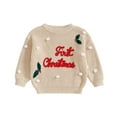 thumbnail image 2 of Miaouyo 0-18 Months Infant Baby Gilrs Boys Christmas Sweaters Long Sleeve Holly Leaf Letter Embroidery Knit Pullovers Jumper Tops, 2 of 9