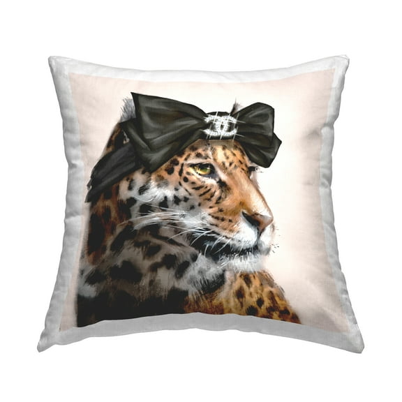 Stupell Industries Fashion Leopard Chic Animal Bow Glam Black,18 x 7 x 18 Decorative Pillows