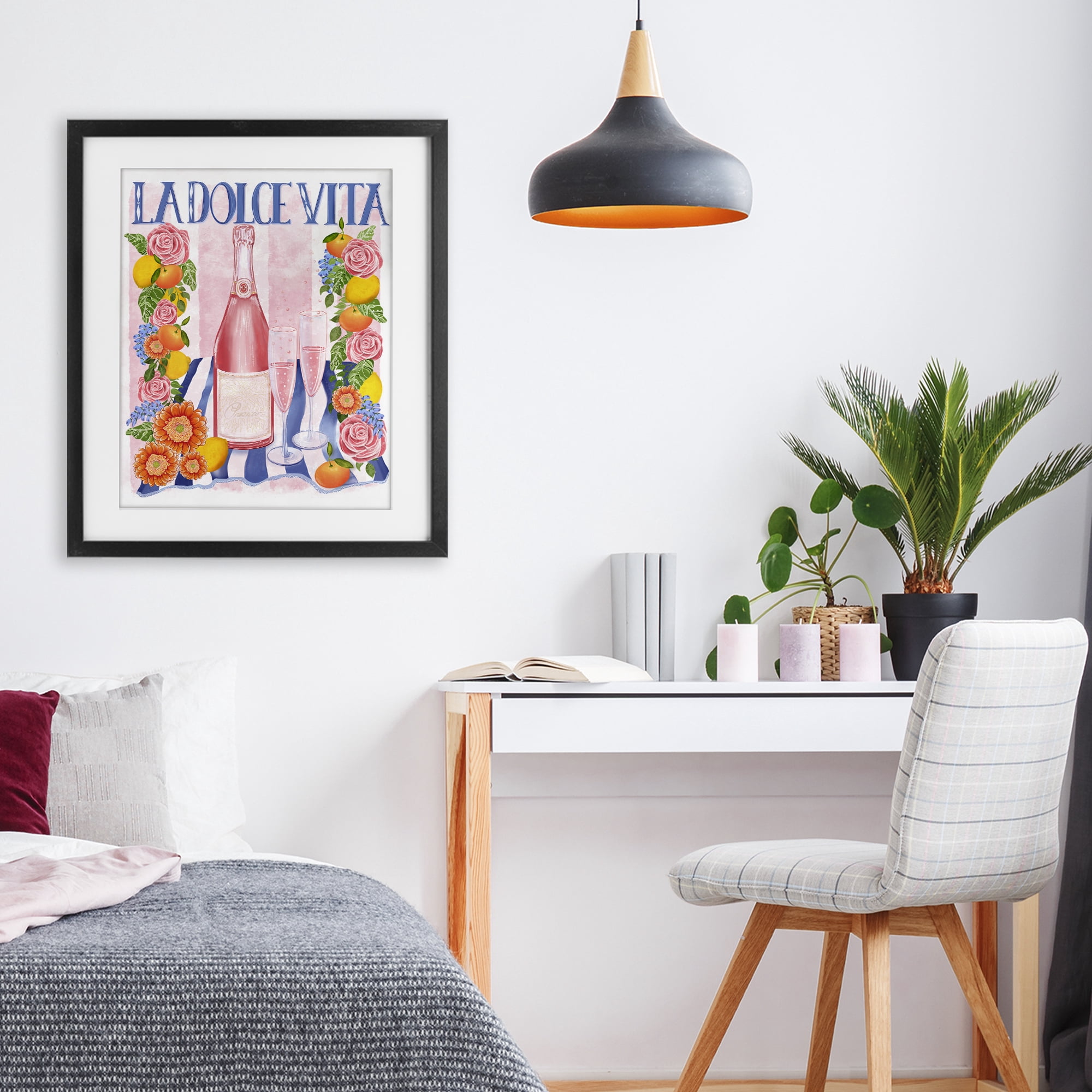 Stupell Industries Pink Champagne Picnic Black Framed Print Under Glass, design by Lori Mosley