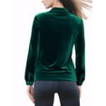 thumbnail image 3 of INSPIRE CHIC Women's Office Pocket Front Long Sleeve Button Down Velvet Shirt L Dark Green, 3 of 5