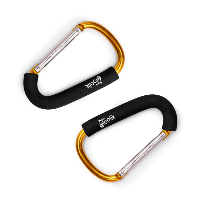 Toolik Clip de gancho organizador para cochecito de bebé extragrande para colgar bolsas de pañales (dorado)