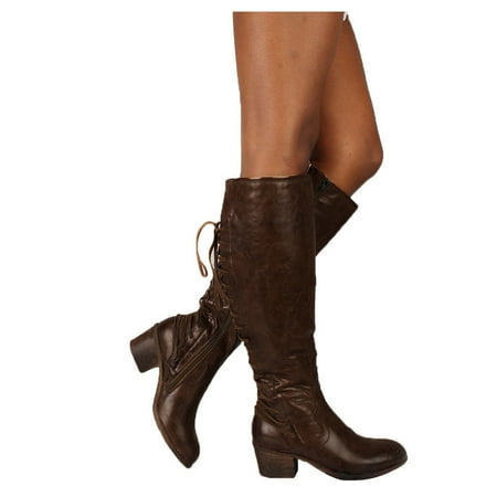 

nsendm Thigh High Sock Boots for Women Wide Calf Toe Shoes Boots Round Color Solid Middle Boot Socks Women Calf High Brown 8