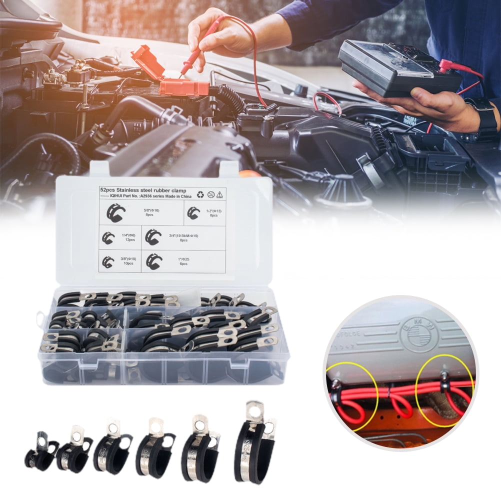 Worallymy 52Pcs Cable Clamps Assortment Kit 6 Sizes Cable Clamp 304