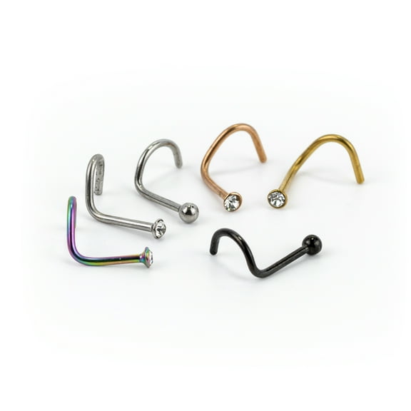 Claire's Women's Stainless Steel 20G Crystal Ball Nose Studs, Screw Closure, 6 Pack, 57918