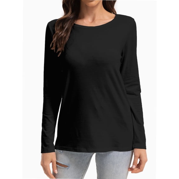 Women Long Sleeve Shirts Tops Fall Tunic Causal Fashion Round Neck Basic Tee