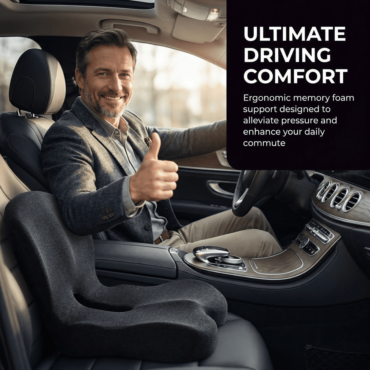 Ergonomic Memory Foam Seat Cushion for Truck Drivers & Office Chairs Home Chair Cushion Car Seat Cushion Desk Chair Non Slip Pad, Sciatica & Tailbone Pain Relief – Non-Slip, Long Sitting Comfort Pad