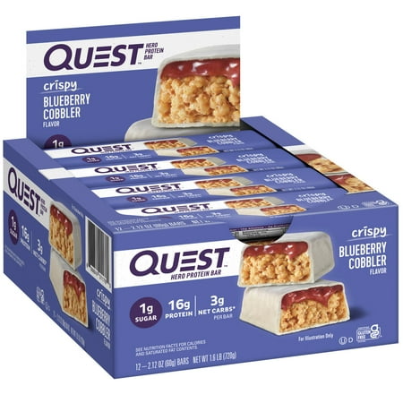 Quest Blueberry Cobbler Crispy Protein Bar, Low Carb, High Protein, 12 Count